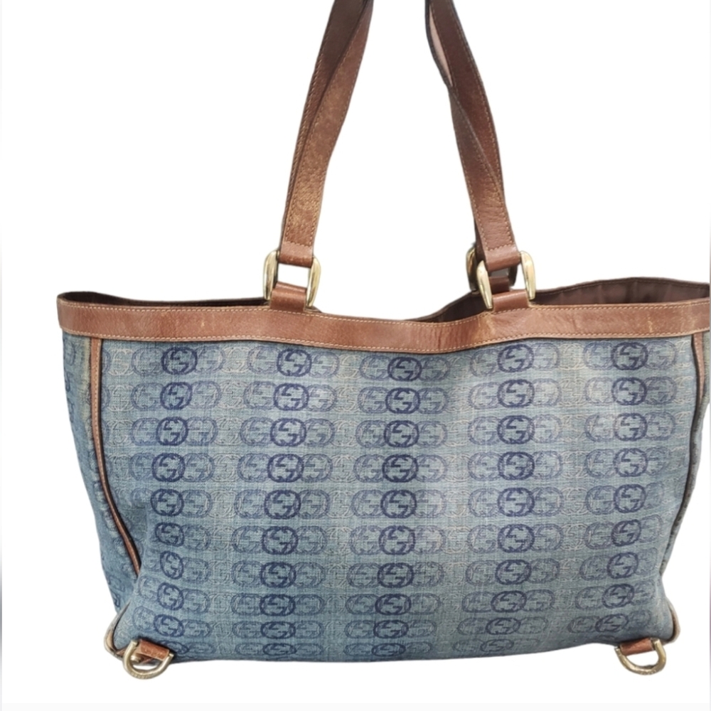 Gucci RARE Denim Abbey Blue and Brown Tote Bag COA - Picture 9 of 17